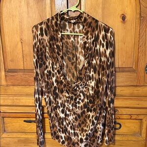 Jones New York Brown Leopard Print Scoop Neck Blouse